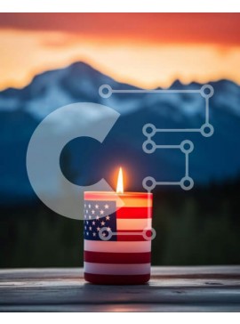 Intra Συλλεκτικό Ξύλινο Παζλ Plywood  4mm - Πατριωτικό κερί με τη σημαία των Ηνωμένων Πολιτειών και το ηλιοβασίλεμα Σε Ξύλινο Κουτί - Διαστάσεις Puzzle: 10x10 cm – 25 κομμάτια