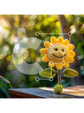 Intra Συλλεκτικό Ξύλινο Παζλ Plywood  4mm - Κροσέ κίτρινο ηλίανθο Σε Ξύλινο Κουτί - Διαστάσεις: 10x10 cm – 25 κομμάτια