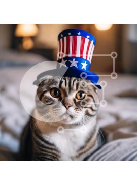 Intra Συλλεκτικό Ξύλινο Παζλ Plywood  4mm - Πατριωτική γάτα με καπέλο με αστέρια και ρίγες Σε Ξύλινο Κουτί - Διαστάσεις: 10x10 cm – 25 κομμάτια