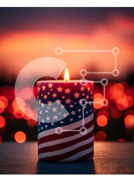 Intra Συλλεκτικό Ξύλινο Παζλ Plywood  4mm - Κερί αμερικανικής σημαίας με φώτα Bokeh στο ηλιοβασίλεμα Σε Ξύλινο Κουτί - Διαστάσεις Puzzle: 10x10 cm – 25 κομμάτια