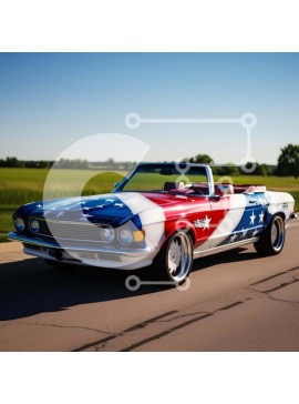 Intra Συλλεκτικό Ξύλινο Παζλ Plywood  4mm - Κόκκινο, λευκό και μπλε αυτοκίνητο με σχέδιο αμερικανικής σημαίας Σε Ξύλινο Κουτί - Διαστάσεις Puzzle: 10x10 cm – 25 κομμάτια