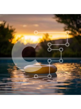 Intra Συλλεκτικό Ξύλινο Παζλ Plywood  4mm - Σκηνή πισίνας ηλιοβασιλέματος με κίτρινο προστατευτικό ζωής Σε Ξύλινο Κουτί - Διαστάσεις Puzzle: 10x10 cm – 25 κομμάτια