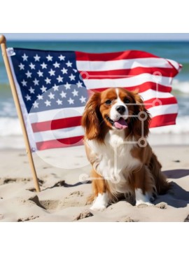 Intra Συλλεκτικό Ξύλινο Παζλ Plywood  4mm - Happy Dog στην παραλία με αμερικανική σημαία Σε Ξύλινο Κουτί - Διαστάσεις Puzzle: 10x10 cm – 25 κομμάτια
