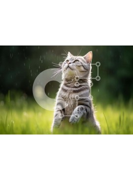 Intra Συλλεκτικό Ξύλινο Παζλ Plywood  4mm - Περίεργη γκρίζα και λευκή γάτα σε βροχερό καιρό Σε Ξύλινο Κουτί - Διαστάσεις: 10x10 cm – 25 κομμάτια