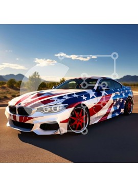 Intra Συλλεκτικό Ξύλινο Παζλ Plywood  4mm - Προσαρμοσμένο αυτοκίνητο αμερικανικής σημαίας στον έρημο δρόμο Σε Ξύλινο Κουτί - Διαστάσεις Puzzle: 10x10 cm – 25 κομμάτια