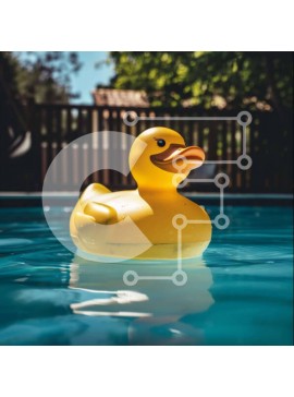 Intra Συλλεκτικό Ξύλινο Παζλ Plywood  4mm - Κίτρινη λαστιχένια πάπια που επιπλέει σε μια πισίνα Σε Ξύλινο Κουτί - Διαστάσεις: 10x10 cm – 25 κομμάτια