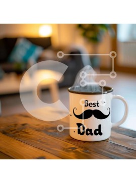 Intra Συλλεκτικό Ξύλινο Παζλ Plywood  4mm - Καλύτερη κούπα καφέ Dad με σχέδιο μουστάκι σε ξύλινο τραπέζι Σε Ξύλινο Κουτί - Διαστάσεις Puzzle: 10x10 cm – 25 κομμάτια