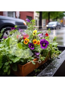 Intra Συλλεκτικό Ξύλινο Παζλ Plywood  4mm - Πολύχρωμα λουλούδια  Σε Ξύλινο Κουτί κάτω από τη βροχή Σε Ξύλινο Κουτί - Διαστάσεις: 10x10 cm – 25 κομμάτια