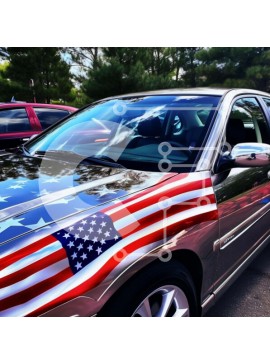 Intra Συλλεκτικό Ξύλινο Παζλ Plywood  4mm - Ασημένιο αυτοκίνητο με αμερικανική σημαία στο χώρο στάθμευσης Σε Ξύλινο Κουτί - Διαστάσεις Puzzle: 10x10 cm – 25 κομμάτια