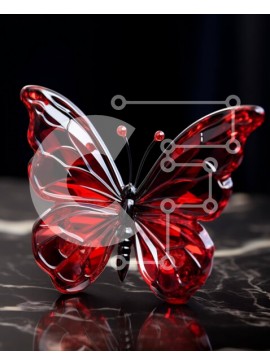 Intra Συλλεκτικό Ξύλινο Παζλ Plywood  4mm - Κόκκινο γλυπτό πεταλούδας σε μαύρο μαρμάρινο τραπέζι Σε Ξύλινο Κουτί - Διαστάσεις: 10x10 cm – 25 κομμάτια