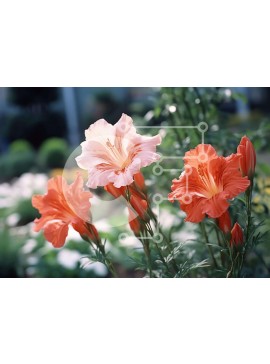 Intra Συλλεκτικό Ξύλινο Παζλ Plywood  4mm - Πορτοκαλί και ροζ λουλούδια στον κήπο Σε Ξύλινο Κουτί - Διαστάσεις: 10x10 cm – 25 κομμάτια