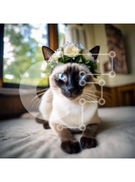 Intra Συλλεκτικό Ξύλινο Παζλ Plywood  4mm - Σιαμέζικη γάτα με διακοσμητικό στέμμα που στηρίζεται στο κρεβάτι Σε Ξύλινο Κουτί - Διαστάσεις: 10x10 cm – 25 κομμάτια