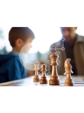 Intra Συλλεκτικό Ξύλινο Παζλ Plywood  4mm - Άνδρας και παιδί που παίζουν σκάκι Σε Ξύλινο Κουτί - Διαστάσεις Puzzle: 10x10 cm – 25 κομμάτια