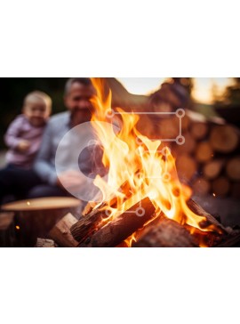 Intra Συλλεκτικό Ξύλινο Παζλ Plywood  4mm - Άνδρας και παιδί γύρω από τη φωτιά στο δάσος Σε Ξύλινο Κουτί - Διαστάσεις: 10x10 cm – 25 κομμάτια