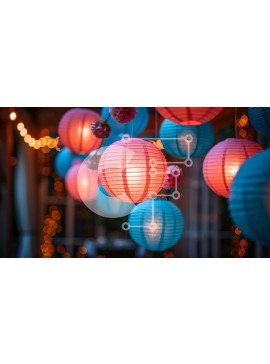 Intra Συλλεκτικό Ξύλινο Παζλ Plywood  4mm - Πολύχρωμα φανάρια και μπαλόνια από χαρτί Σε Ξύλινο Κουτί - Διαστάσεις Puzzle: 10x10 cm – 25 κομμάτια