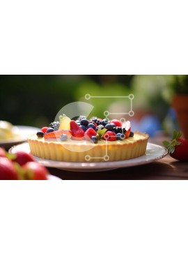 Σετ των 2 Intra Συλλεκτικό Ξύλινο Παζλ Plywood  4mm - Τάρτα γεμάτη φρούτα με φρέσκα μούρα σε τραπέζι εξωτερικού χώρου Σε Ξύλινο Κουτί - Διαστάσεις: 10x10 cm – 25 κομμάτια