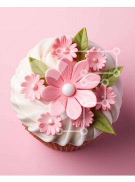 Σετ των 2 Intra Συλλεκτικό Ξύλινο Παζλ Plywood  4mm - Διακοσμημένο Cupcake με ροζ λουλούδια και πράσινα φύλλα Σε Ξύλινο Κουτί - Διαστάσεις: 10x10 cm – 25 κομμάτια