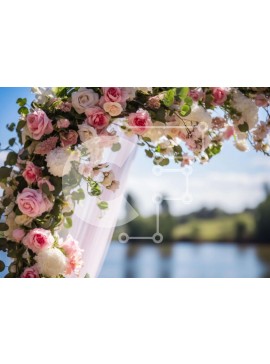 Intra Συλλεκτικό Ξύλινο Παζλ Plywood  4mm - Αψίδα γάμου με ροζ και λευκά τριαντάφυλλα δίπλα στη λίμνη Σε Ξύλινο Κουτί - Διαστάσεις Puzzle: 10x10 cm – 25 κομμάτια