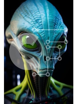 Intra Συλλεκτικό Ξύλινο Παζλ Plywood  4mm - Κοντινό πλάνο του κεφαλιού εξωγήινων με μεγάλα πράσινα μάτια Σε Ξύλινο Κουτί - Διαστάσεις Puzzle: 10x10 cm – 25 κομμάτια