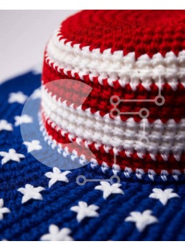 Intra Συλλεκτικό Ξύλινο Παζλ Plywood  4mm - Πατριωτικό κροσέ καπέλο με αστέρια και ρίγες Σε Ξύλινο Κουτί - Διαστάσεις Puzzle: 10x10 cm – 25 κομμάτια