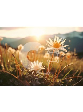 Intra Συλλεκτικό Ξύλινο Παζλ Plywood  4mm - Λευκά λουλούδια σε ένα χορταριασμένο λιβάδι στο ηλιοβασίλεμα Σε Ξύλινο Κουτί - Διαστάσεις: 10x10 cm – 25 κομμάτια