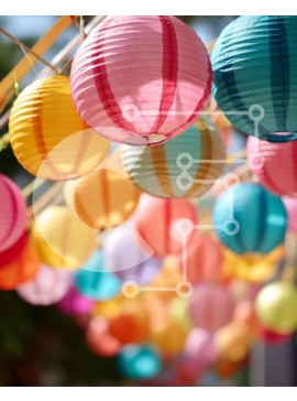 Intra Συλλεκτικό Ξύλινο Παζλ Plywood  4mm - Πολύχρωμα φανάρια από χαρτί σε εξωτερικούς χώρους Σε Ξύλινο Κουτί - Διαστάσεις Puzzle: 10x10 cm – 25 κομμάτια