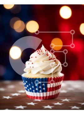 Σετ των 2 Intra Συλλεκτικό Ξύλινο Παζλ Plywood  4mm - Πατριωτικό Cupcake με σχέδιο αμερικανικής σημαίας Σε Ξύλινο Κουτί - Διαστάσεις: 10x10 cm – 25 κομμάτια