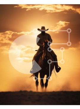 Intra Συλλεκτικό Ξύλινο Παζλ Plywood  4mm - Καουμπόη ιππασία με άλογο στην έρημο στο ηλιοβασίλεμα Σε Ξύλινο Κουτί - Διαστάσεις Puzzle: 10x10 cm – 25 κομμάτια