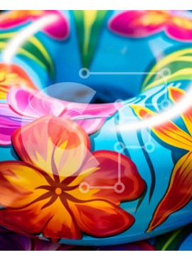 Intra Συλλεκτικό Ξύλινο Παζλ Plywood  4mm - Πολύχρωμο δαχτυλίδι με φουσκωμένο λουλούδι σε μπλε πλωτήρα πισίνας Σε Ξύλινο Κουτί - Διαστάσεις Puzzle: 10x10 cm – 25 κομμάτια