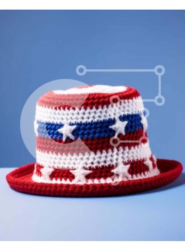 Intra Συλλεκτικό Ξύλινο Παζλ Plywood  4mm - Πατριωτικό κροσέ καπέλο με αστέρια και ρίγες Σε Ξύλινο Κουτί - Διαστάσεις Puzzle: 10x10 cm – 25 κομμάτια