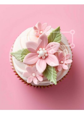 Σετ των 2 Intra Συλλεκτικό Ξύλινο Παζλ Plywood  4mm - Cupcake με ροζ λουλούδια και πράσινα φύλλα Σε Ξύλινο Κουτί - Διαστάσεις: 10x10 cm – 25 κομμάτια