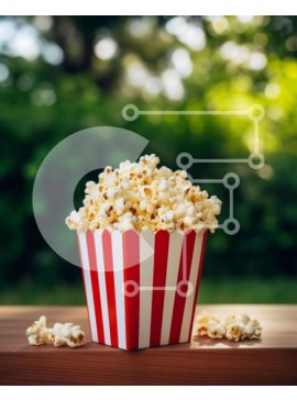 Σετ των 2 Intra Συλλεκτικό Ξύλινο Παζλ Plywood  4mm - Κόκκινο και άσπρο ριγέ κουτί ποπ κορν σε τραπέζι εξωτερικού χώρου Σε Ξύλινο Κουτί - Διαστάσεις: 10x10 cm – 25 κομμάτια