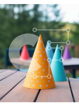 Intra Συλλεκτικό Ξύλινο Παζλ Plywood  4mm - Πολύχρωμα καπέλα για πάρτι σε ξύλινο τραπέζι Σε Ξύλινο Κουτί - Διαστάσεις Puzzle: 10x10 cm – 25 κομμάτια