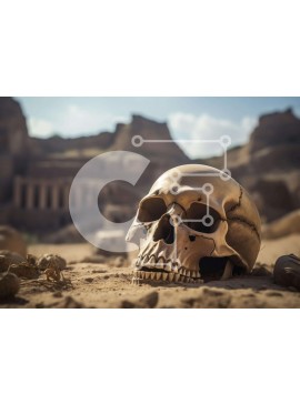 Intra Συλλεκτικό Ξύλινο Παζλ Plywood  4mm - Κρανίο κοντά σε αρχαία ερείπια Σε Ξύλινο Κουτί - Διαστάσεις Puzzle: 10x10 cm – 25 κομμάτια