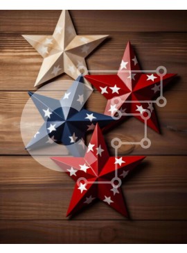 Intra Συλλεκτικό Ξύλινο Παζλ Plywood  4mm - Κόκκινα, λευκά και μπλε χάρτινα αστέρια σε ξύλινο φόντο Σε Ξύλινο Κουτί - Διαστάσεις Puzzle: 10x10 cm – 25 κομμάτια