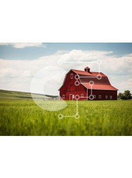 Intra Συλλεκτικό Ξύλινο Παζλ Plywood  4mm - Κόκκινη σιταποθήκη στο πράσινο πεδίο Σε Ξύλινο Κουτί - Διαστάσεις Puzzle: 10x10 cm – 25 κομμάτια