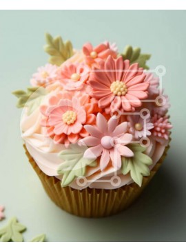 Σετ των 2 Intra Συλλεκτικό Ξύλινο Παζλ Plywood  4mm - Κομψό Cupcake με ροζ λουλούδια Σε Ξύλινο Κουτί - Διαστάσεις: 10x10 cm – 25 κομμάτια