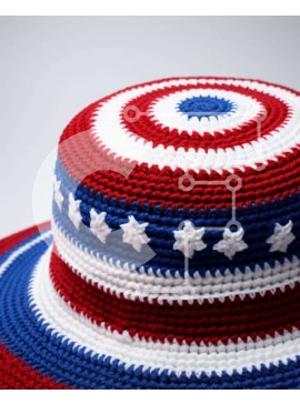 Intra Συλλεκτικό Ξύλινο Παζλ Plywood  4mm - Πατριωτικό καπέλο κροσέ με αστέρια και ρίγες Σε Ξύλινο Κουτί - Διαστάσεις Puzzle: 10x10 cm – 25 κομμάτια