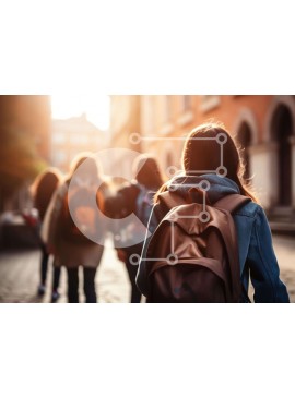 Intra Συλλεκτικό Ξύλινο Παζλ Plywood  4mm - Ομάδα Φοιτητών που περπατούν στην Πλακόστρωτη οδό Σε Ξύλινο Κουτί - Διαστάσεις Puzzle: 10x10 cm – 25 κομμάτια