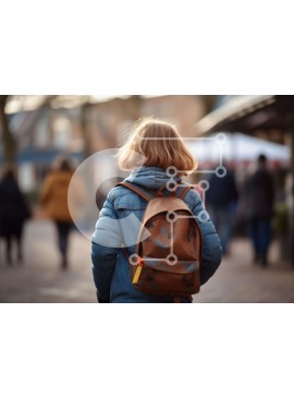 Intra Συλλεκτικό Ξύλινο Παζλ Plywood  4mm - Νεαρό κορίτσι που περπατά με το σακίδιο πλάτης Σε Ξύλινο Κουτί - Διαστάσεις Puzzle: 10x10 cm – 25 κομμάτια