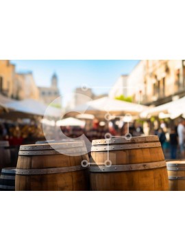 Intra Συλλεκτικό Ξύλινο Παζλ Plywood  4mm - Υπαίθρια αγορά με ξύλινα βαρέλια και ανθρώπους Σε Ξύλινο Κουτί - Διαστάσεις Puzzle: 10x10 cm – 25 κομμάτια