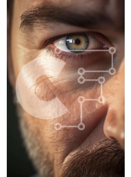 Intra Συλλεκτικό Ξύλινο Παζλ Plywood  4mm - Κοντινό πλάνο των φωτεινών και ανοιχτών ματιών ενός άνδρα με αξύριστη γενειάδα Σε Ξύλινο Κουτί - Διαστάσεις Puzzle: 10x10 cm – 25 κομμάτια