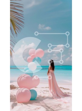 Intra Συλλεκτικό Ξύλινο Παζλ Plywood  4mm - Έγκυος γυναίκα στην παραλία με πολύχρωμα μπαλόνια Σε Ξύλινο Κουτί - Διαστάσεις Puzzle: 10x10 cm – 25 κομμάτια