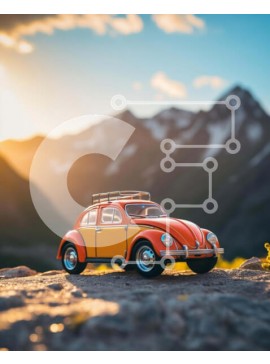 Intra Συλλεκτικό Ξύλινο Παζλ Plywood  4mm - Πορτοκαλί αυτοκίνητο παιχνίδι παρκαρισμένο σε έναν βράχο Σε Ξύλινο Κουτί - Διαστάσεις Puzzle: 10x10 cm – 25 κομμάτια