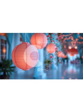 Intra Συλλεκτικό Ξύλινο Παζλ Plywood  4mm - Κομψός διάδρομος με ροζ χάρτινα φανάρια Σε Ξύλινο Κουτί - Διαστάσεις Puzzle: 10x10 cm – 25 κομμάτια