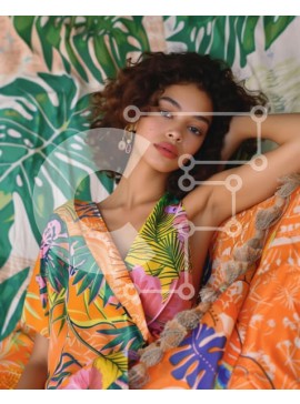 Intra Συλλεκτικό Ξύλινο Παζλ Plywood  4mm - Γυναίκα που χαλαρώνει στην κουβέρτα με τροπική εκτύπωση στην παραλία Σε Ξύλινο Κουτί - Διαστάσεις Puzzle: 10x10 cm – 25 κομμάτια