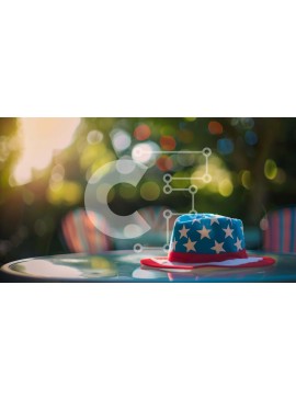 Intra Συλλεκτικό Ξύλινο Παζλ Plywood  4mm - Κόκκινο, λευκό και μπλε καπέλο στο τραπέζι εξωτερικού χώρου Σε Ξύλινο Κουτί - Διαστάσεις Puzzle: 10x10 cm – 25 κομμάτια