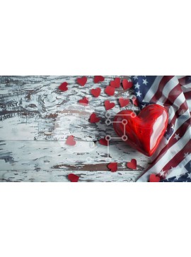 Intra Συλλεκτικό Ξύλινο Παζλ Plywood  4mm - Αντικείμενο σε σχήμα καρδιάς και αμερικανική σημαία Σε Ξύλινο Κουτί - Διαστάσεις Puzzle: 10x10 cm – 25 κομμάτια