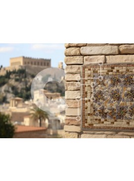 Intra Συλλεκτικό Ξύλινο Παζλ Plywood  4mm - Τοίχος με πλακάκια με μωσαϊκό σχέδιο και φοίνικες Σε Ξύλινο Κουτί - Διαστάσεις Puzzle: 10x10 cm – 25 κομμάτια