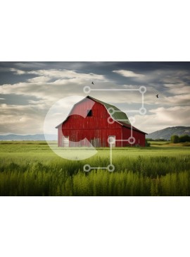 Intra Συλλεκτικό Ξύλινο Παζλ Plywood  4mm - Κόκκινη σιταποθήκη στο πράσινο πεδίο με τα πουλιά που πετούν Σε Ξύλινο Κουτί - Διαστάσεις: 10x10 cm – 25 κομμάτια